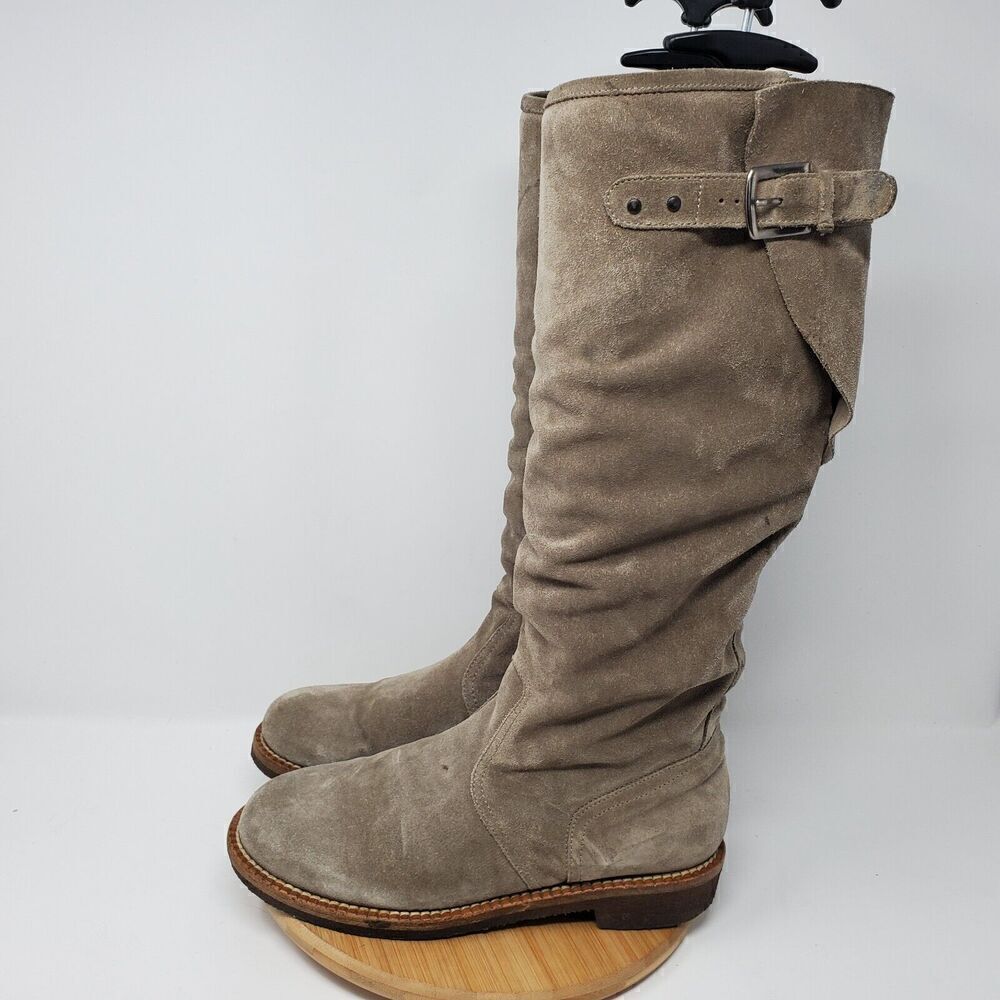 Massimo Alba Womens 38 Boots Beige Suede Lined Pull On Tall Slouch Belted Shoes